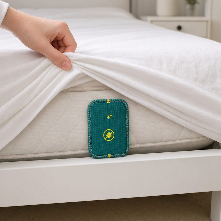 Clean sheet lifted to reveal mattress source zone