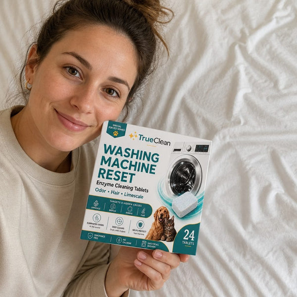 Customer unboxing TrueClean Washing Machine Reset tablets