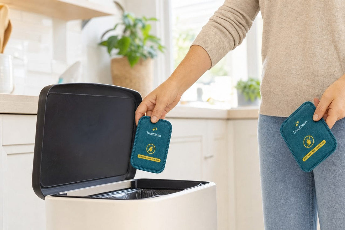 Dropping a used card in the bin and holding a fresh one