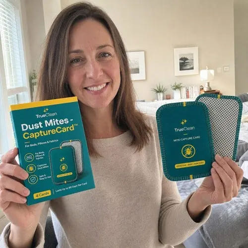 Supporting live-page photo of a woman holding CaptureCards at home
