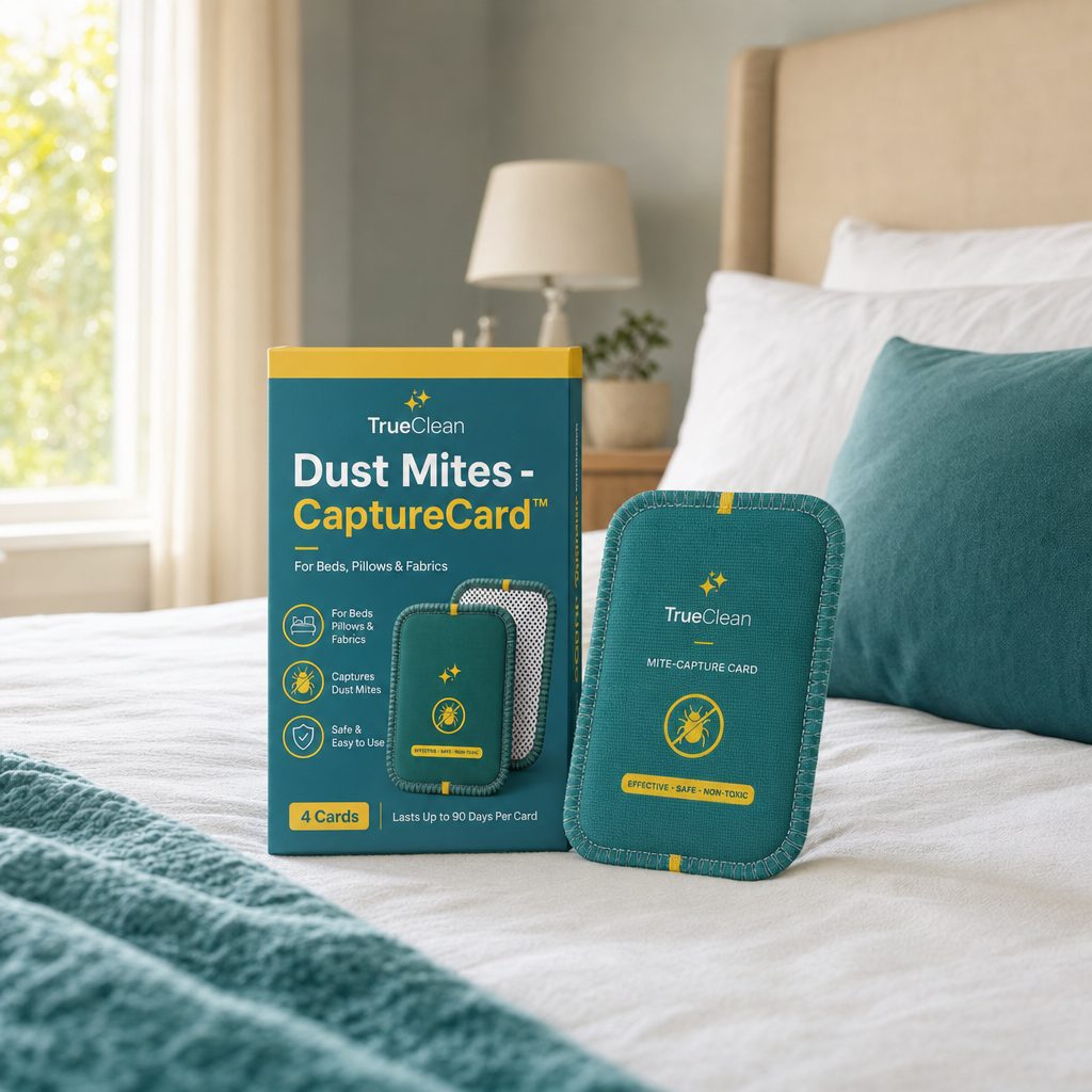 CaptureCards dust mite traps on the bed
