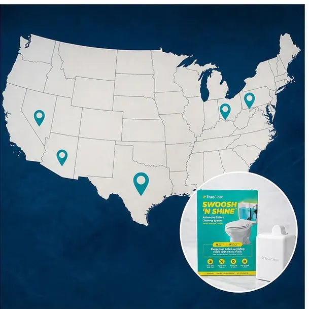 thumbnail — US map with hard-water test households pinned across Texas, Arizona, Nevada, Ohio, Indiana.