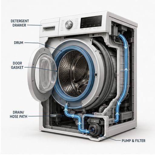 Washer cutaway path