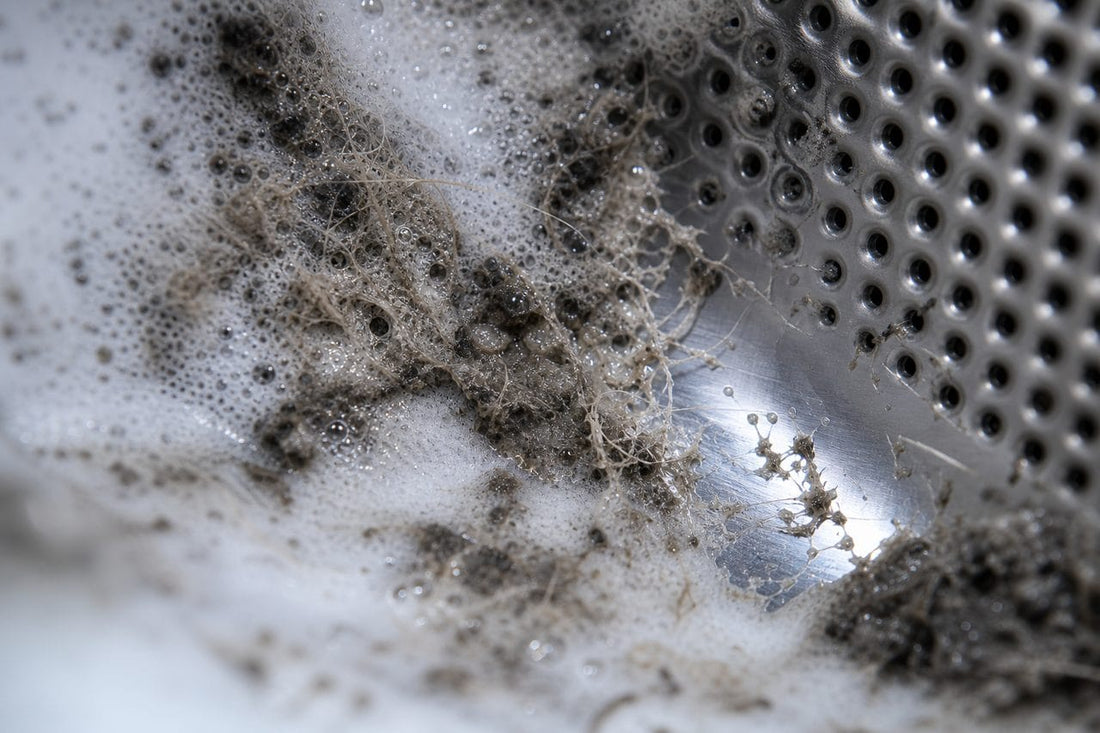 Enzyme foam digesting pet hair, sludge and biofilm off the washer drum
