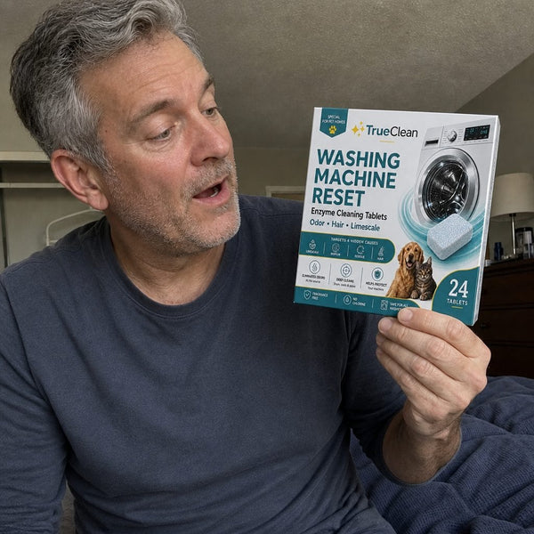 Customer showing TrueClean washer reset tablet