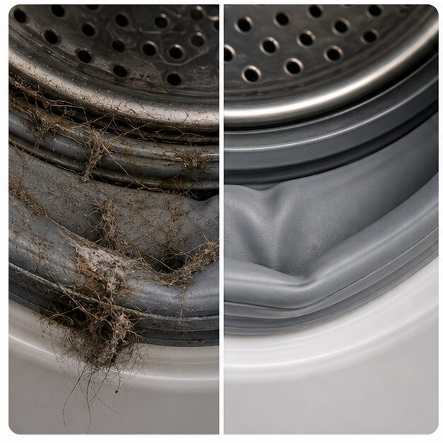 Washer gasket before and after residue cleaning